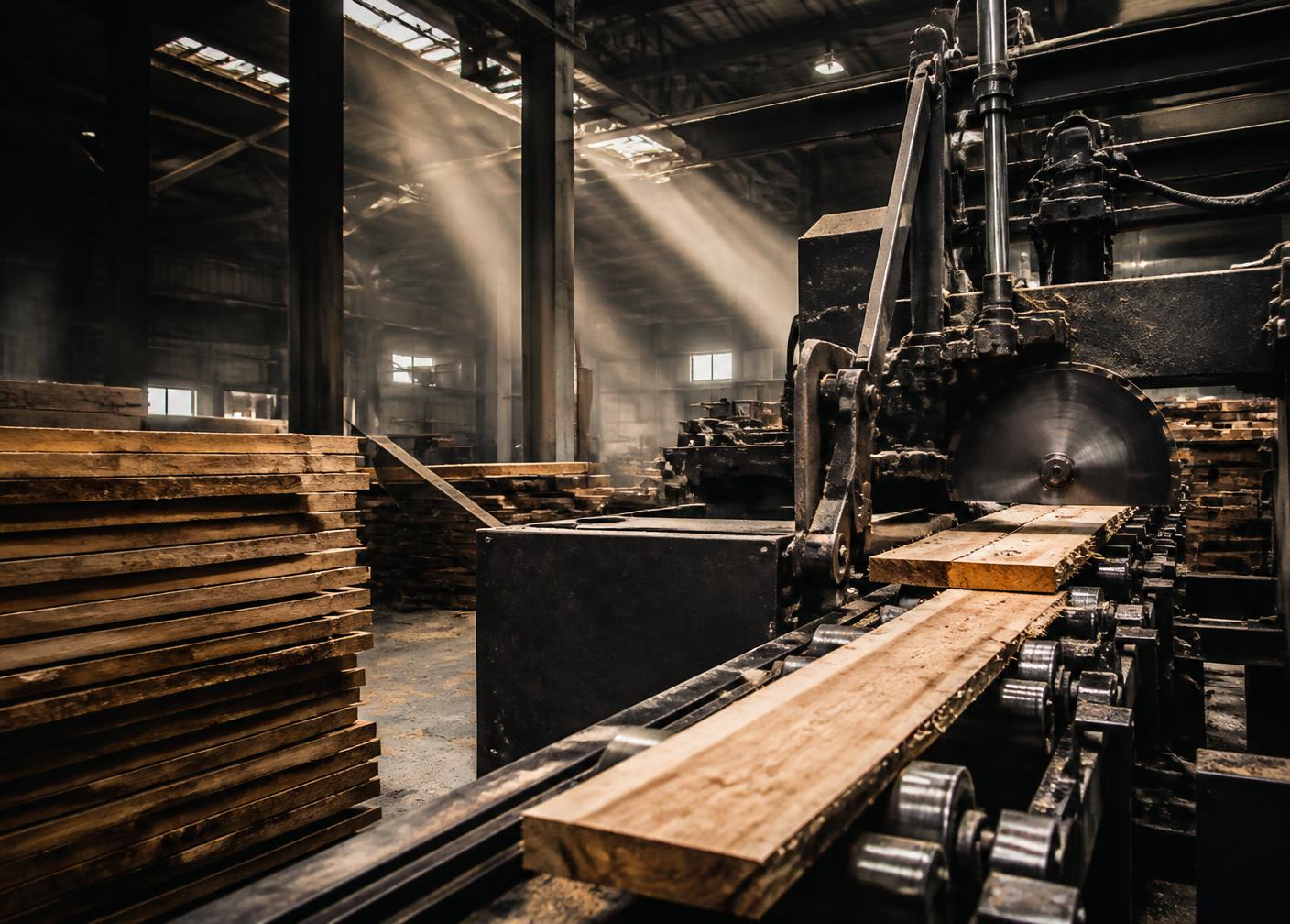 Modern pallet recycling equipment inside the rebuilt Livengood production facility